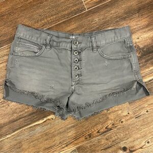 Free People Gray Distressed Button Fly Shorts - Size 27